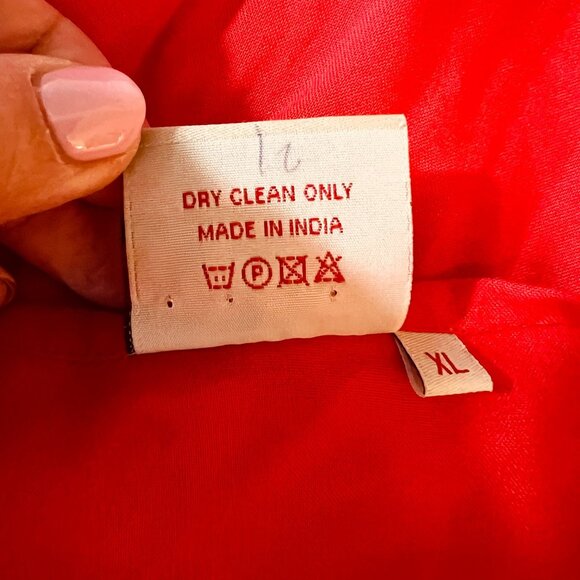 Zola Orange Red Boho Tunic Top Dress Leaf Print Embroidery Accents Beaded Tie - Picture 8 of 11